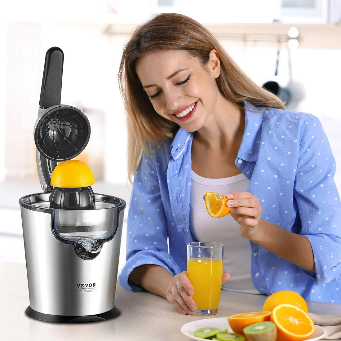 DENX Stainless Steel Juicer, 130W, Dual Juicing Cones, Fresh Juice, Fast & Easy