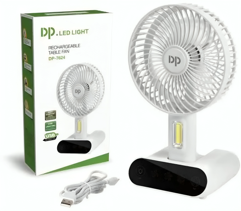 Rechargeable LED Fan, Portable USB Charging Mini Fan, 3 Speed Desk Fan with Light