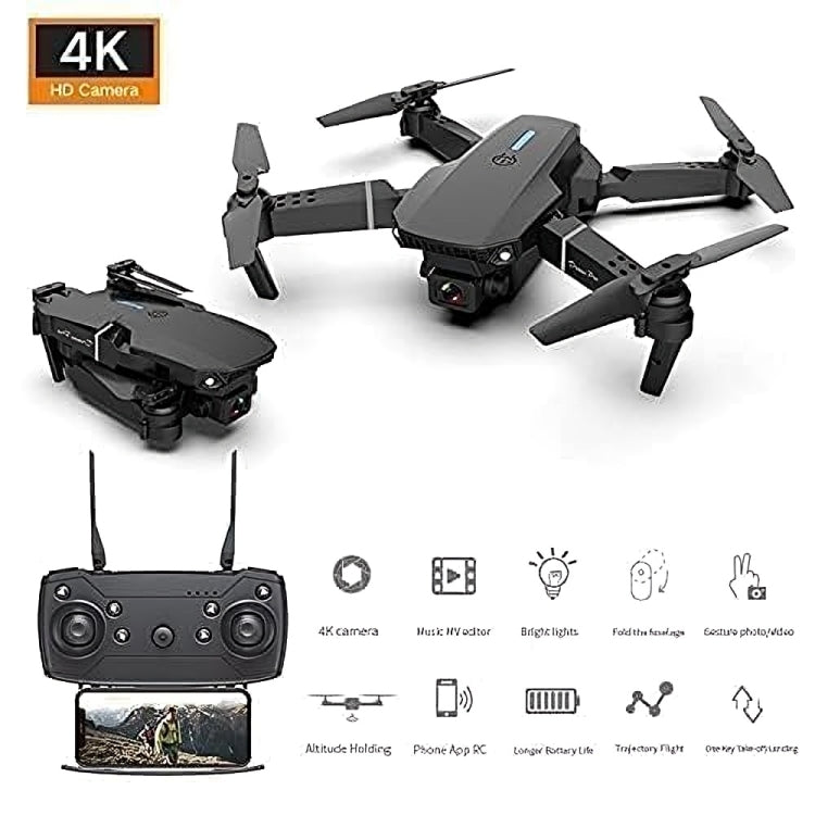 E 88 PRO Folding Toy Remote Control Drone طائرة بدون طيار صغيرة مزودة بكاميرا مزدوجة بدقة 4K عالية الوضوح