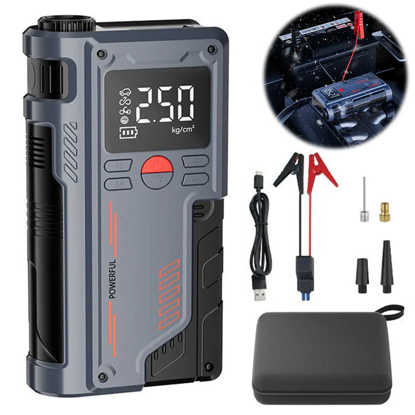 Portable Car Jump Starter, 3-in-1 Jump Start, Air Compressor & Power Bank, Digital Display