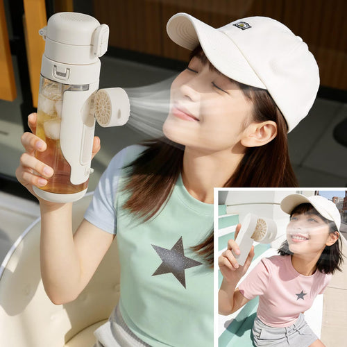 2-in-1 Water Bottle with Built-In Foldable Fan,كوب تبريد محمول بثلاث سرعات، قابل لإعادة الشحن عبر منفذ USB-C